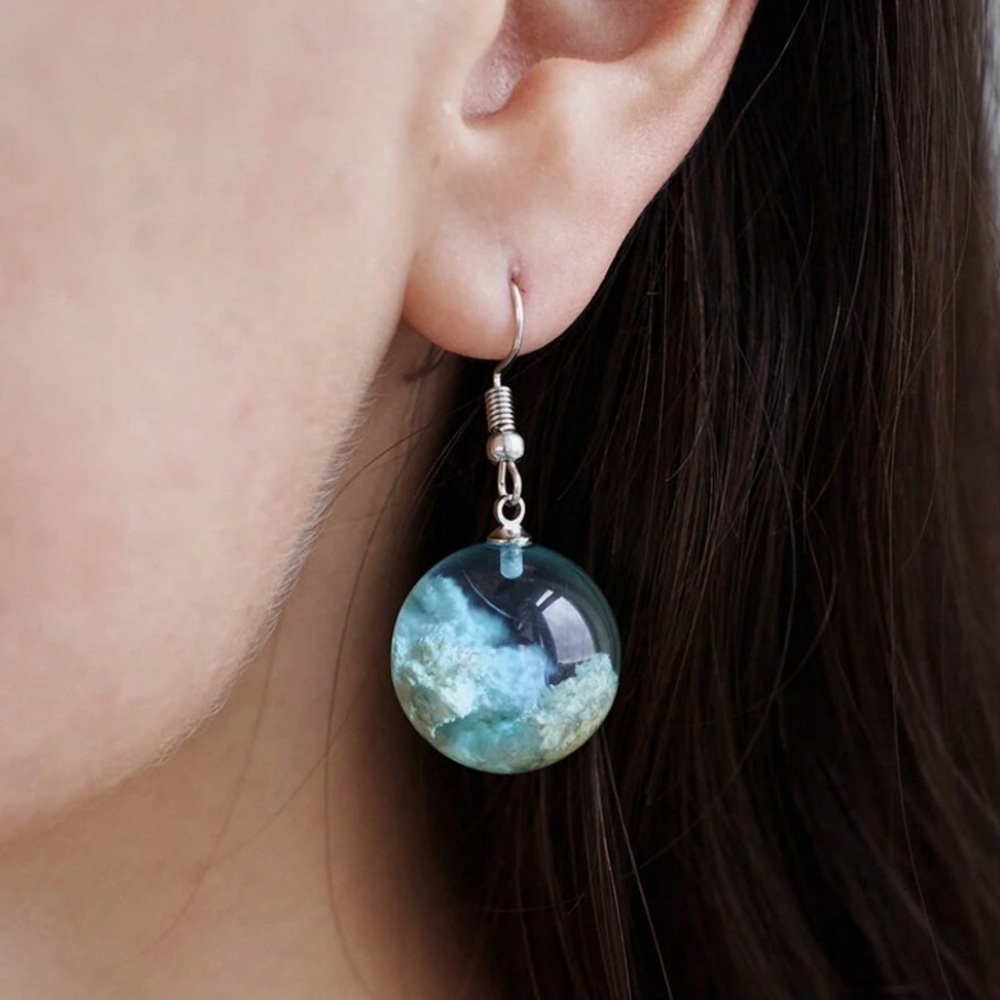 Any 3/$25! Blue Cloudy Sky Spherical Drop Earrings - Picture 2 of 4